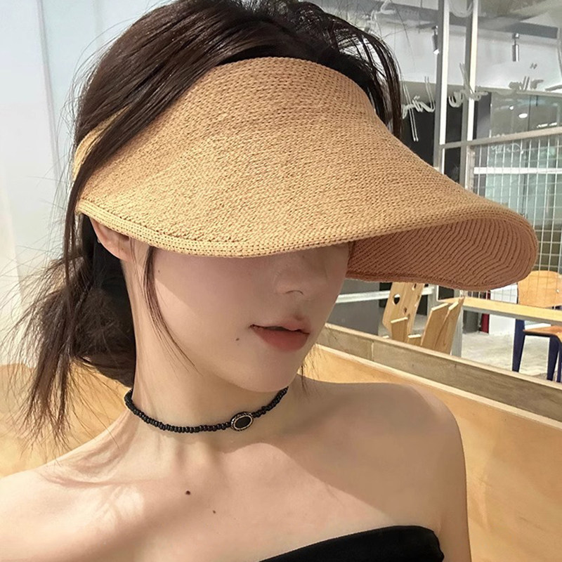 韩系网红同款草编遮阳防晒空顶帽子女户外出游遮阳帽大檐太阳帽潮