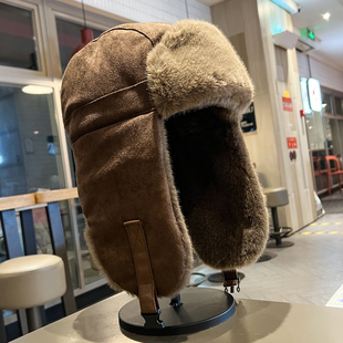 麂皮绒毛绒帽子男女秋冬季加厚加绒护耳帽东北户外骑车防寒雷锋帽