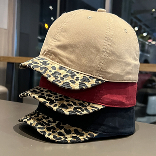 3cm豹纹短檐帽子男女四季百搭休闲软顶鸭舌帽地痞街头防晒棒球帽