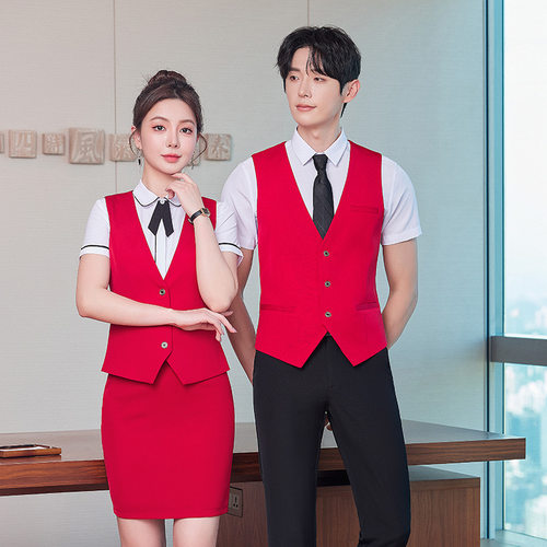 新款马甲套装工作服男女职业工装酒吧台球厅酒店前台商务气质正装