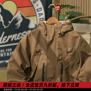 冲锋衣工装 麒麟先生冬防水连帽棉衣男宽松保暖情侣装 棉服 冬拥