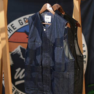 工装 无袖 麒麟先生秋季 马甲休闲宽松四袋坎肩牛仔背心 城东小事