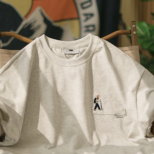 【上“杉”】夏季新款日系刺绣短袖T恤男休闲宽松纯棉半袖圆领tee