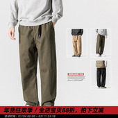 日系阔腿裤 长裤 男宽松保暖青少年战术扣带工装 「直筒加绒」冬季 裤