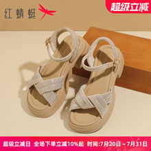 红蜻蜓厚底凉鞋女士夏季2025新款水钻今年流行的爆款爆款妈妈女鞋