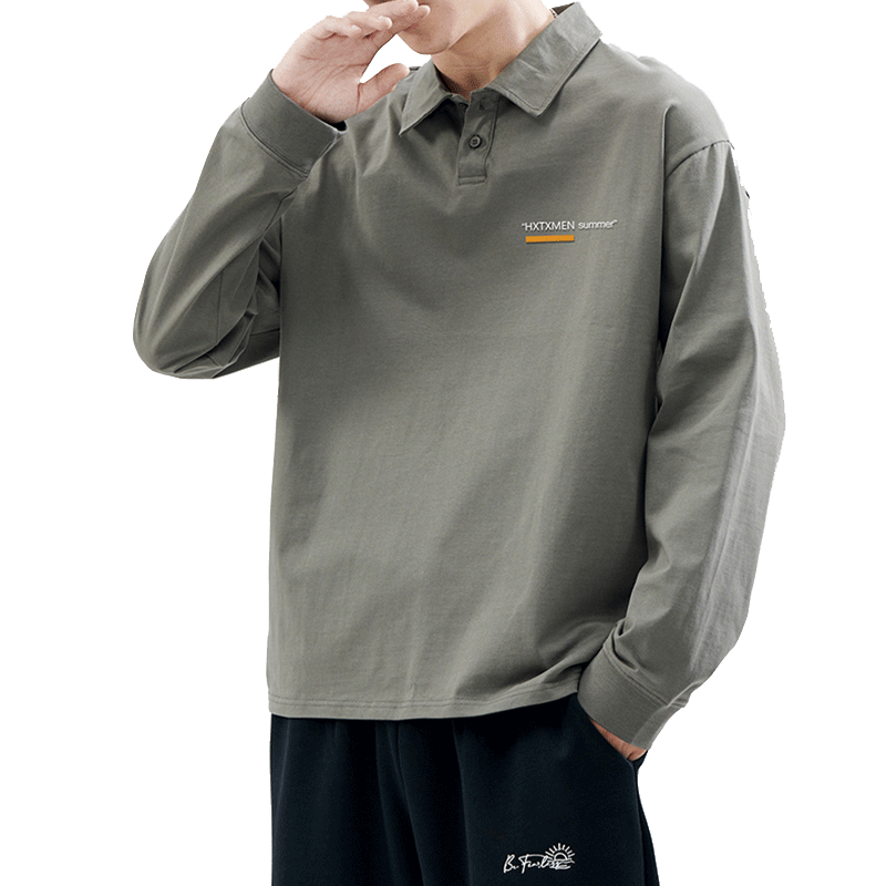 2025春季休闲Polo衫男纯棉翻领卫衣男士春秋宽松休闲长袖打底上衣