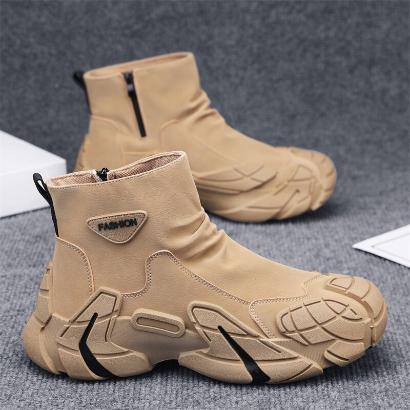 劳保男鞋春季2026新款侧拉链男士高帮工地干活厚底防滑耐磨马丁靴