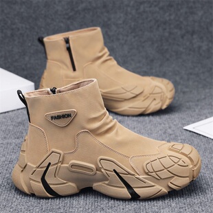 劳保男鞋春季2026新款侧拉链男士高帮工地干活厚底防滑耐磨马丁靴