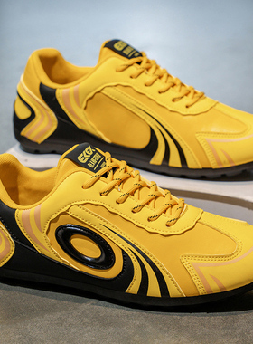 男鞋秋季2026新款潮牌轻便软底板鞋男士运动休闲大码47黄色赛车鞋