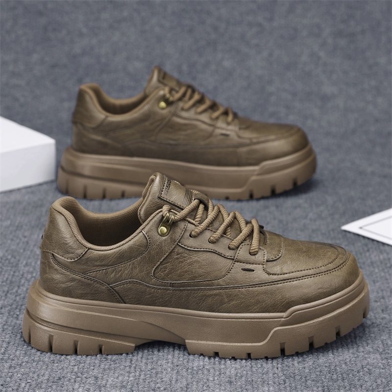 男鞋秋季2026新款复古英伦风商务休闲皮鞋厚底增高低帮工装马丁靴