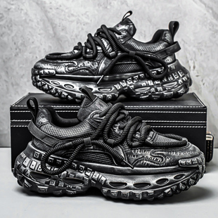 老爹鞋男款冬季潮牌高级感复古做旧男士轮胎厚底增高休闲运动潮鞋