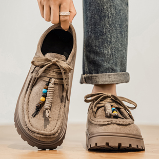 勃肯鞋男款2026新款秋季防滑厚底休闲大头板鞋男士袋鼠鞋翻毛皮鞋