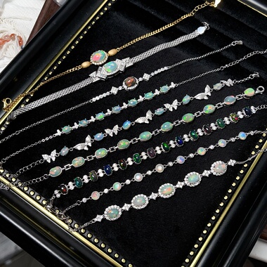 11.15更新天然炫彩白欧泊手链爆闪满火彩S925纯银女礼物非洲欧泊