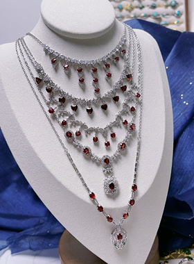 【新年红】s925纯银天然石榴石项链豪镶宴会年会套链礼物天然彩宝