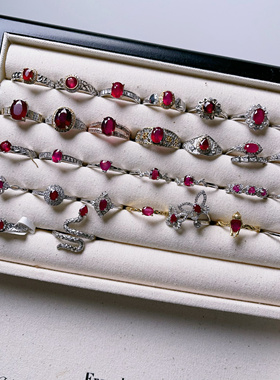 【红宝石戒指】s925纯银红宝石戒指镶嵌指环彩宝女礼物指环可调节