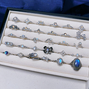 9.8【月光石戒指】s925纯银马岛月光石戒指印度料蓝月光可调节