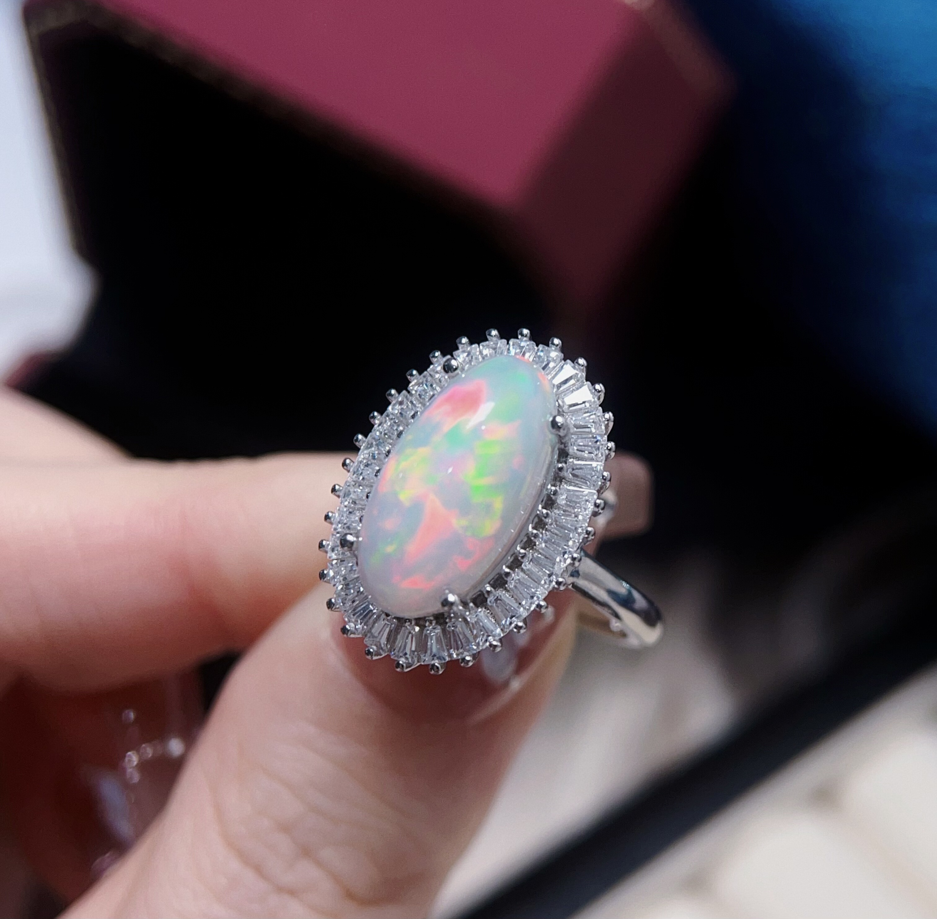 绝美！s925纯银天然非洲欧泊戒指大颗粒豪镶女小众设计食指戒礼物