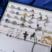 3.4 蛇年大吉 灵蛇戒指s925纯银紫水晶石榴石活口戒指可调节