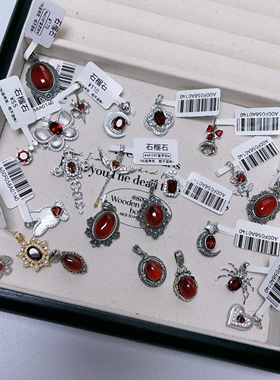 12.20【石榴石吊坠】s925纯银酒红石榴石吊坠项链复古月亮花饰品