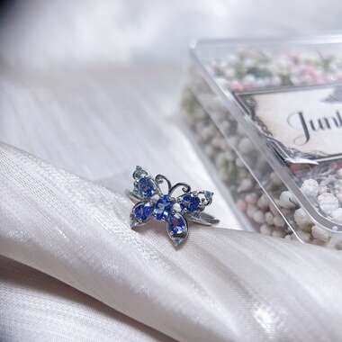 蝶恋s925纯银天然坦桑石戒指蝴蝶女小众甜美辣妹风设计高级感活口