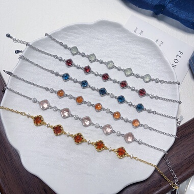 【糖塔系列】s925纯银天然石榴石托帕石葡萄石粉晶手链精致礼物