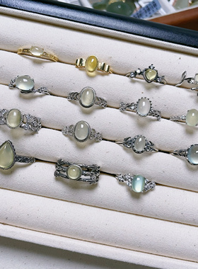 【葡萄石系列】s925纯银戒指天然葡萄石指环可调节女彩宝镶嵌礼物