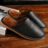 牛皮真皮居家拖鞋冬季家用室内加绒加厚保暖防滑牛筋底包头棉拖鞋