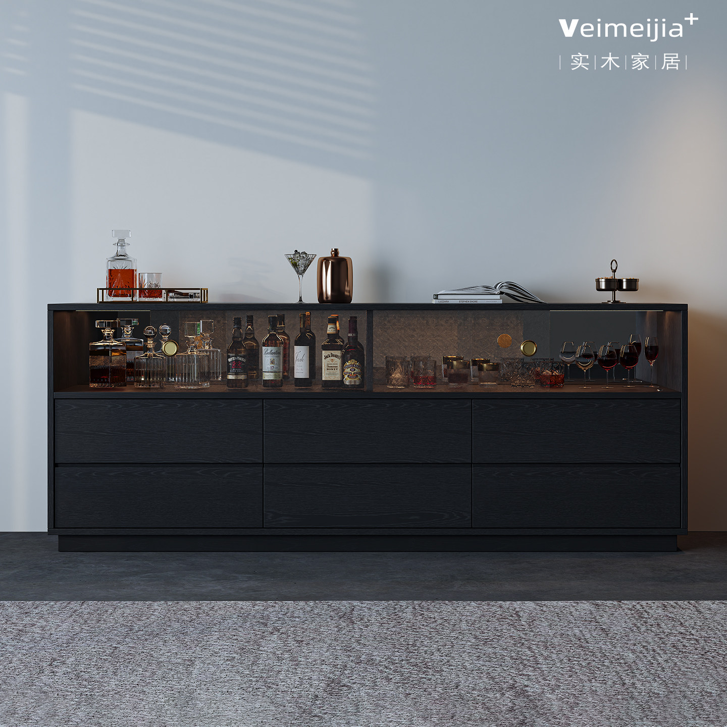 定制复古风实木黑色玻璃门电视柜储物柜客厅收纳柜现代简约展示柜,住宅家具,电视柜,淘宝优惠券,粉丝福利购,淘宝优惠卷