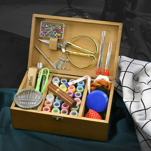 实木家用针线盒套装便携手缝工具阵线盒大号高档包邮收纳盒针线包