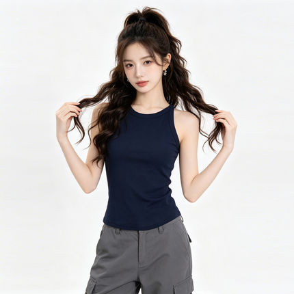 夏日绝美藏青色修身露肩工字无袖背心女夏2026新款超火内搭小吊带
