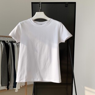 打底衫 棉质白色t恤女短袖 修身 2022新款 t桖纯色休闲百搭潮上衣 夏季