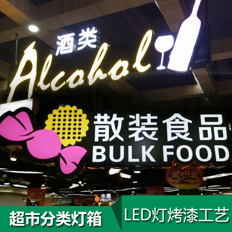 超市商场指示分类灯箱 亚克力烤漆LED灯箱区域导视向牌单面发光