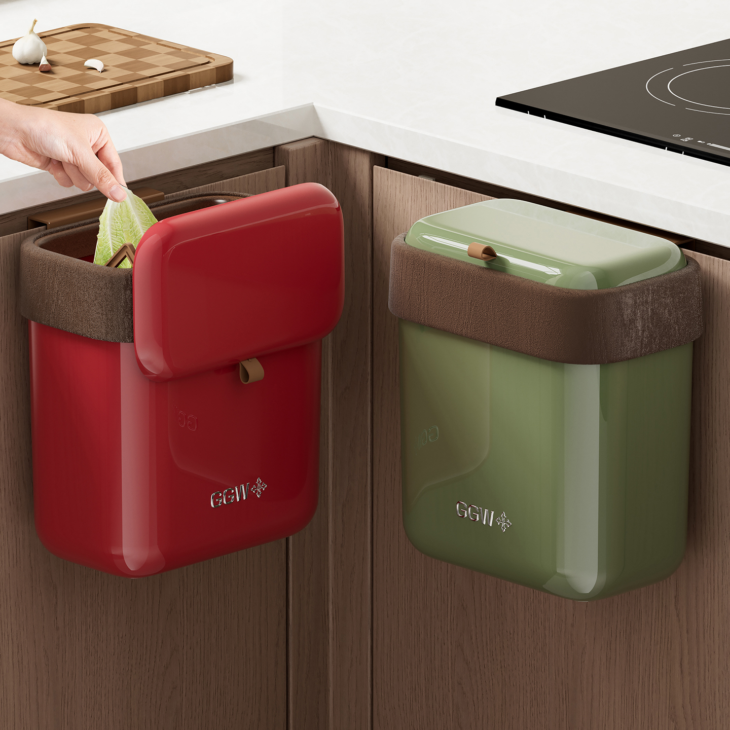 尊慕斯厨房垃圾桶家用挂式免弯腰大容量卫生间夹缝窄缝带盖纸篓