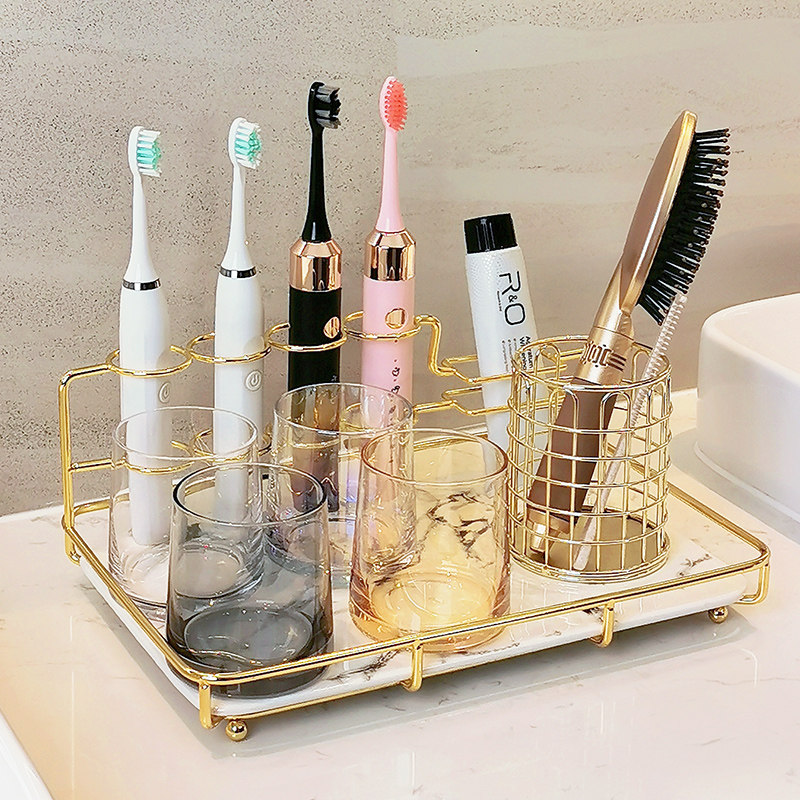 新品轻奢电动牙刷置物架s卫生间浴室洗漱台面漱口杯牙缸牙杯洗漱