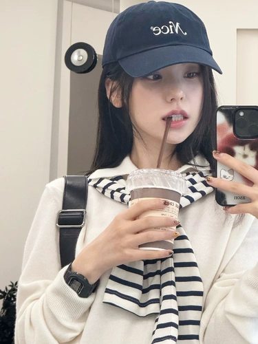 黄礼志 姜海粼Haerin同款 NICE字母刺绣刺绣鸭舌帽女