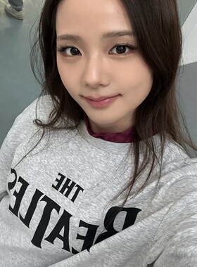 Jisoo金智秀同款韩版灰色长袖宽松秋冬圆领字母卫衣女