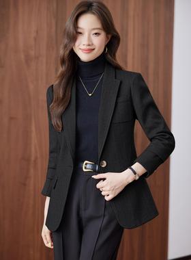早秋季黑色西装外套女士短款2025新款秋冬长袖小个子休闲西服