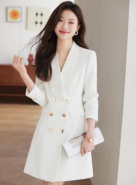 白色职业西装连衣裙女春秋2025新款气质高级感女士礼服主持正装裙