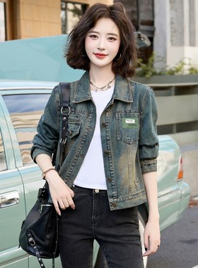 黑色短款牛仔外套女2025春秋新款做旧复古小个子洋气夹克百搭上衣