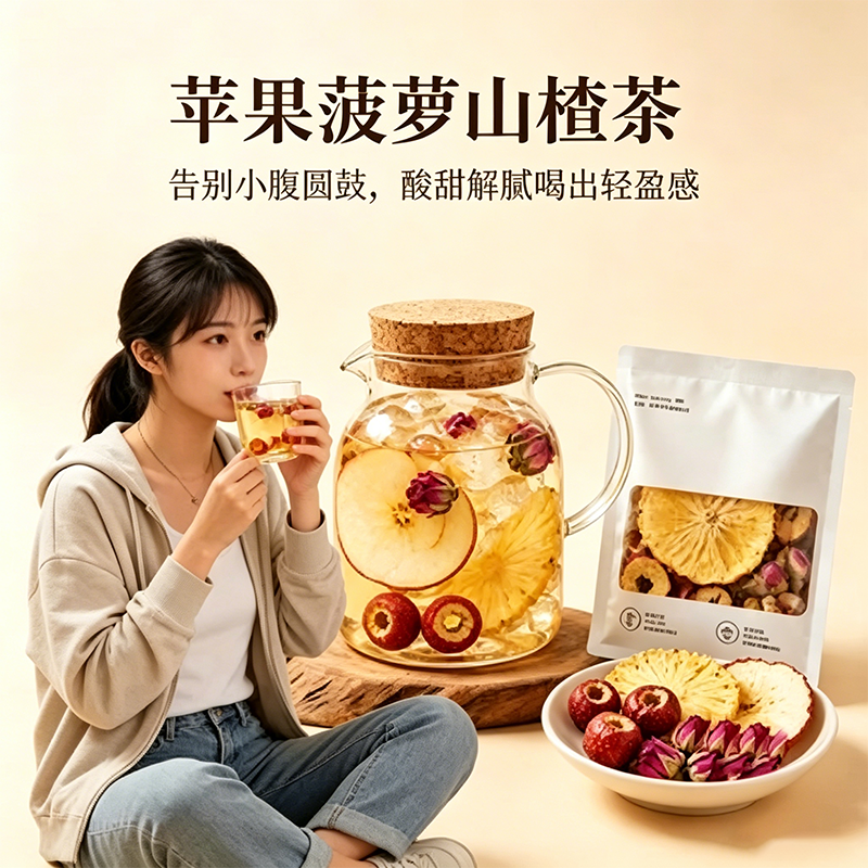 苹果菠萝山楂玫瑰花茶泡水喝的