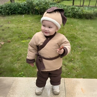 儿童新款汉服冬季书童款棉衣中国风套装夹棉加绒加厚男童女童棉服