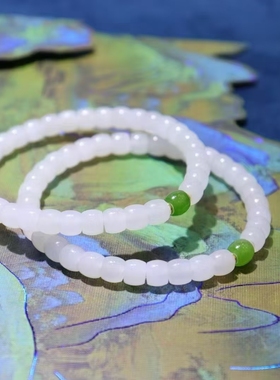 和田玉白玉天然老型珠手串