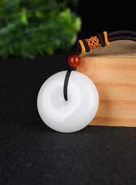 2020新款新疆玉金丝玉白色玉平安扣吊坠男女士情侣款挂件