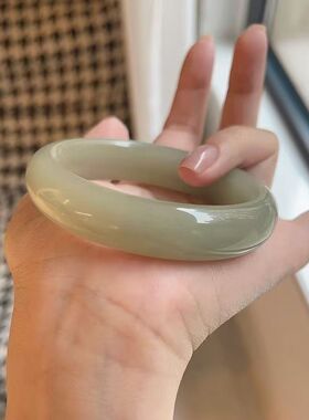 东陵玉中宽青色手镯大气