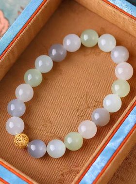 和田玉多宝色圆珠手串女款单圈新疆玉石卡10mm手环玉串百搭手饰