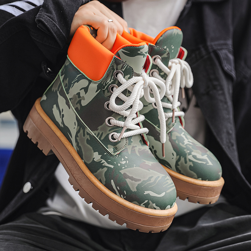 马丁靴男鞋增高高帮防水防滑迷彩