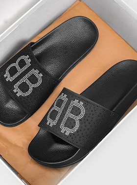 欧洲站拖鞋男夏季外穿网红休闲一字拖轻奢镶钻男士潮牌凉拖鞋英伦