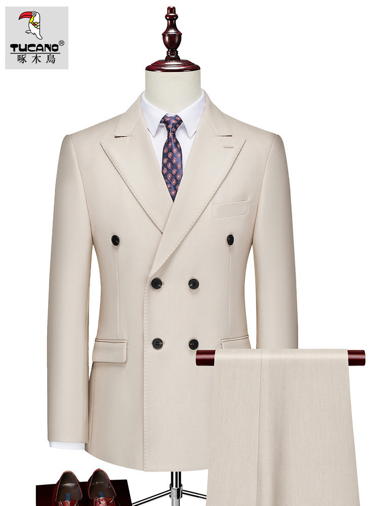 WOODPECKER HIGH-END SENSE NEW SUIT SUIT MENS KOREAN VERSION OF THE TIDE SLIM BUSINESS CASUAL GROOM WEDDING BEST MAN DOUBLE ROW