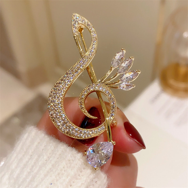 时尚锆石音符胸针女百搭别针胸花