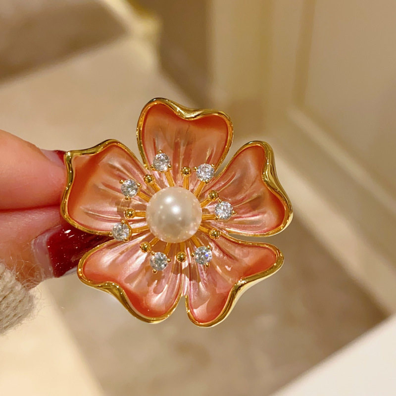 粉色牡丹花胸针高档女天然淡水珍珠中国风复古精致国潮古典胸花扣